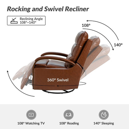 Leopold Genuine Leather Swivel Rocking Manual Recliner Chair with Wooden Arm Accents Set of 2 by HULALA HOME