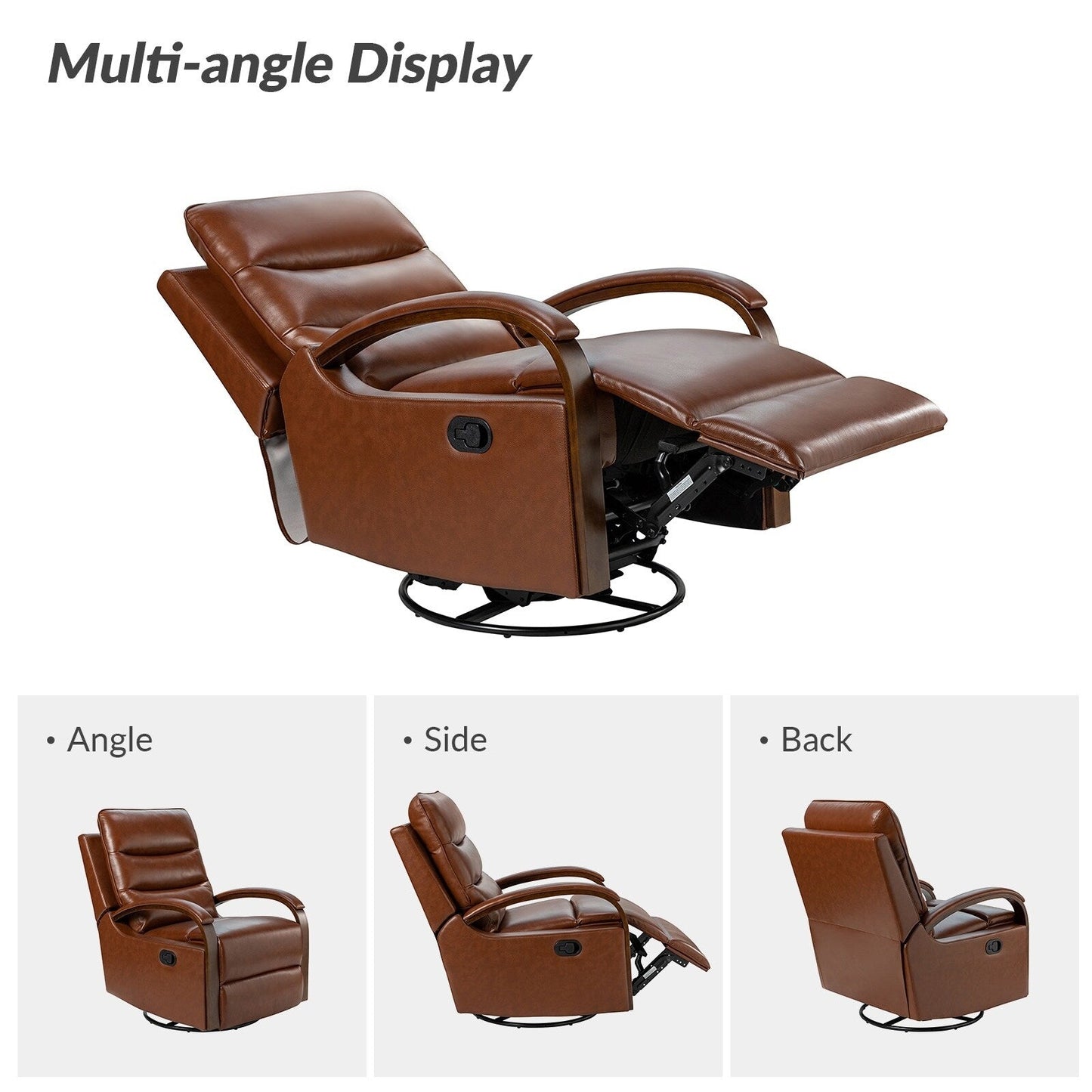 Leopold Genuine Leather Swivel Rocking Manual Recliner Chair with Wooden Arm Accents Set of 2 by HULALA HOME