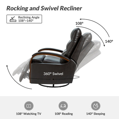 Leopold Genuine Leather Swivel Rocking Manual Recliner Chair with Wooden Arm Accents Set of 2 by HULALA HOME