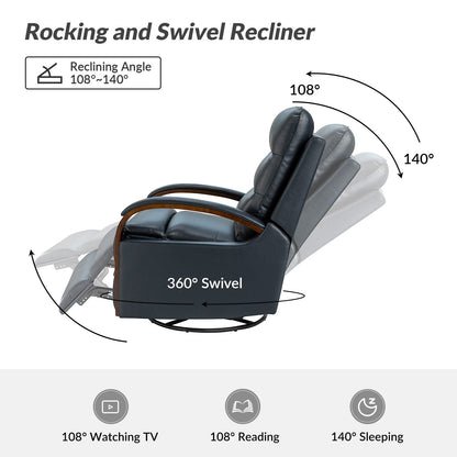 Leopold Genuine Leather Swivel Rocking Manual Recliner Chair with Wooden Arm Accents Set of 2 by HULALA HOME