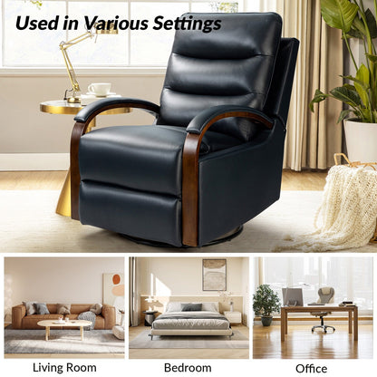 Leopold Genuine Leather Swivel Rocking Manual Recliner Chair with Wooden Arm Accents Set of 2 by HULALA HOME
