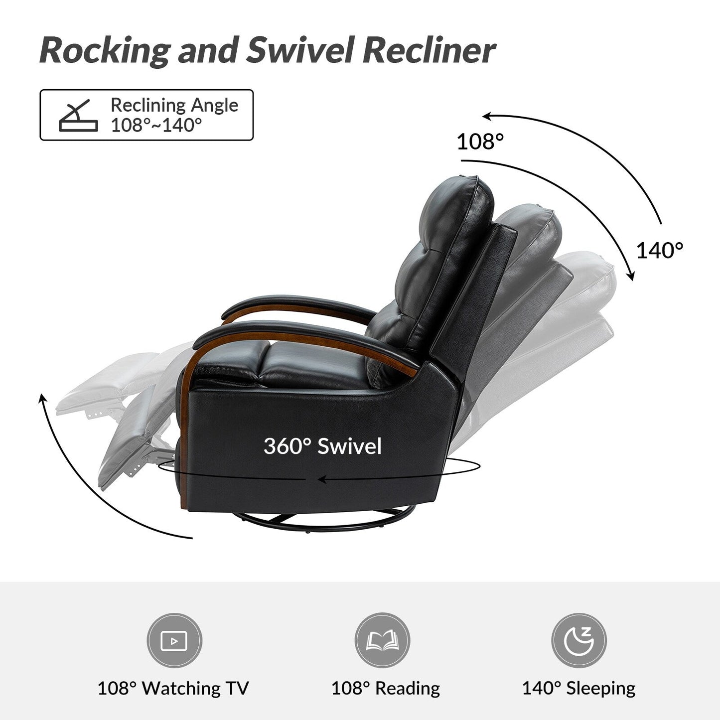 Leopold Genuine Leather Swivel Rocking Manual Recliner Chair with Wooden Arm Accents Set of 2 by HULALA HOME