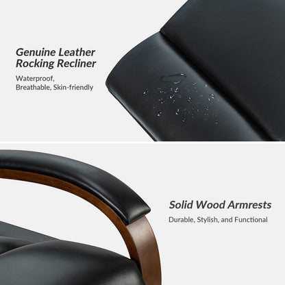 Leopold Genuine Leather Swivel Rocking Manual Recliner Chair with Wooden Arm Accents Set of 2 by HULALA HOME