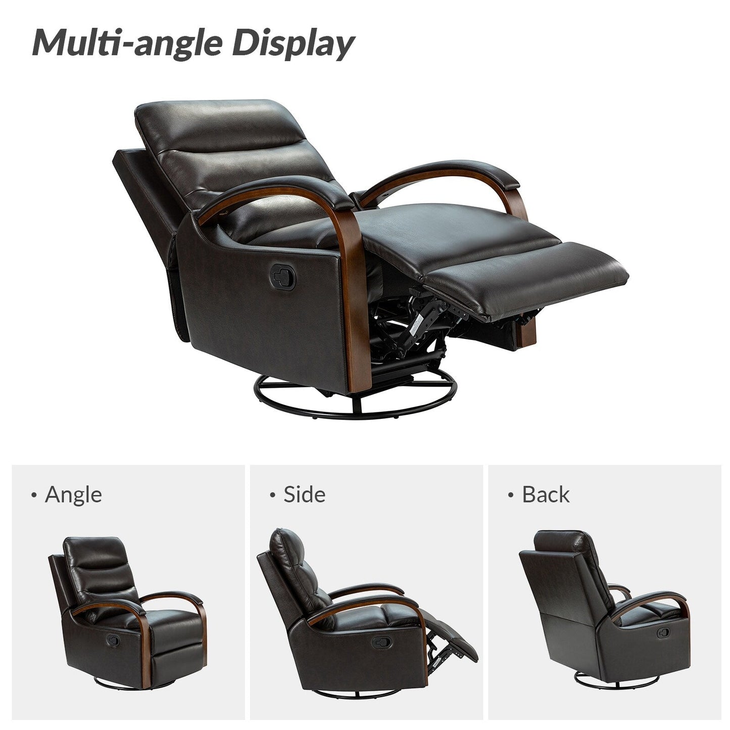 Leopold Genuine Leather Swivel Rocking Manual Recliner Chair with Wooden Arm Accents Set of 2 by HULALA HOME