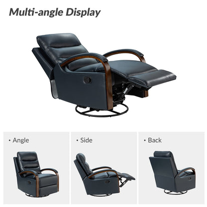 Leopold Genuine Leather Swivel Rocking Manual Recliner Chair with Wooden Arm Accents Set of 2 by HULALA HOME