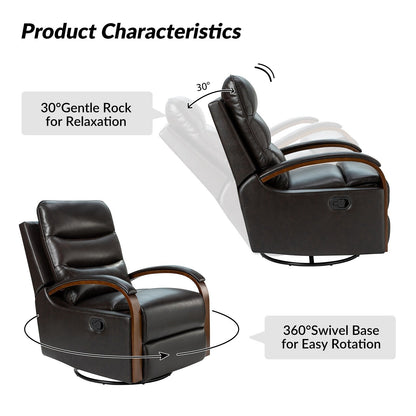 Leopold Genuine Leather Swivel Rocking Manual Recliner Chair with Wooden Arm Accents Set of 2 by HULALA HOME