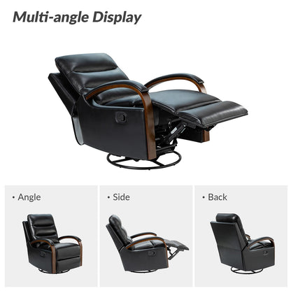 Leopold Genuine Leather Swivel Rocking Manual Recliner Chair with Wooden Arm Accents Set of 2 by HULALA HOME