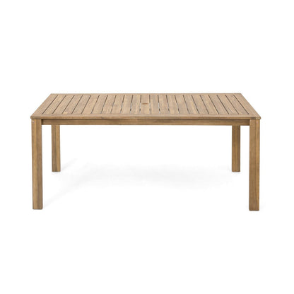 Light Teak 7-Piece Wood Outdoor Dining Set with Light Beige Grey Cushion and Umbrella Hole