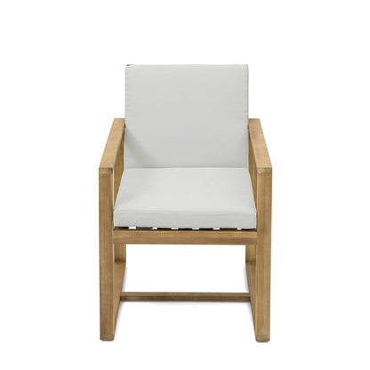 Light Teak 7-Piece Wood Outdoor Dining Set with Light Beige Grey Cushion and Umbrella Hole