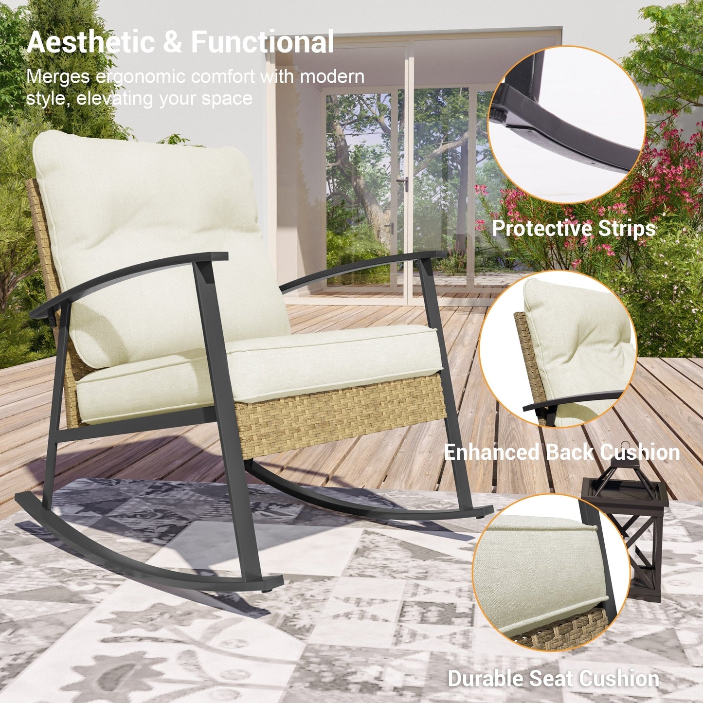Livoosun 3 Piece Patio Rocking Bistro Set, Outdoor Porch Furniture Patio Chairs Set of 2 with Side Table for Backyard