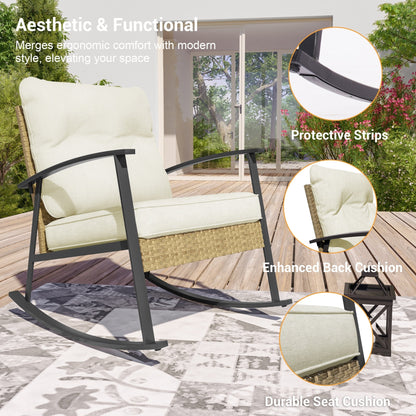 Livoosun 3 Piece Patio Rocking Bistro Set, Outdoor Porch Furniture Patio Chairs Set of 2 with Side Table for Backyard
