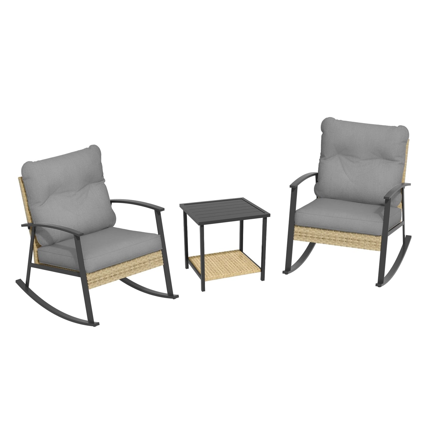 Livoosun 3 Piece Patio Rocking Bistro Set, Outdoor Porch Furniture Patio Chairs Set of 2 with Side Table for Backyard