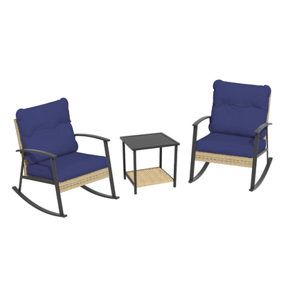Livoosun 3 Piece Patio Rocking Bistro Set, Outdoor Porch Furniture Patio Chairs Set of 2 with Side Table for Backyard