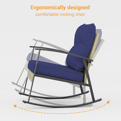 Livoosun 3 Piece Patio Rocking Bistro Set, Outdoor Porch Furniture Patio Chairs Set of 2 with Side Table for Backyard