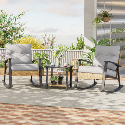 Livoosun 3 Piece Patio Rocking Bistro Set, Outdoor Porch Furniture Patio Chairs Set of 2 with Side Table for Backyard