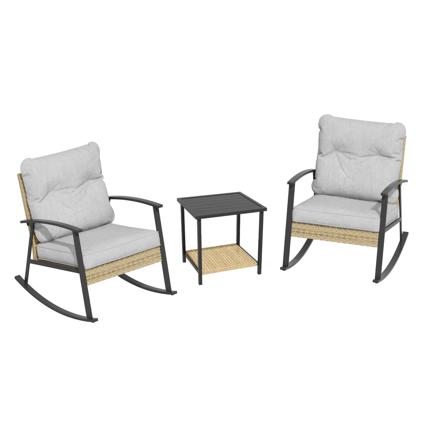 Livoosun 3 Piece Patio Rocking Bistro Set, Outdoor Porch Furniture Patio Chairs Set of 2 with Side Table for Backyard