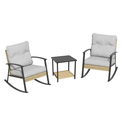 Livoosun 3 Piece Patio Rocking Bistro Set, Outdoor Porch Furniture Patio Chairs Set of 2 with Side Table for Backyard
