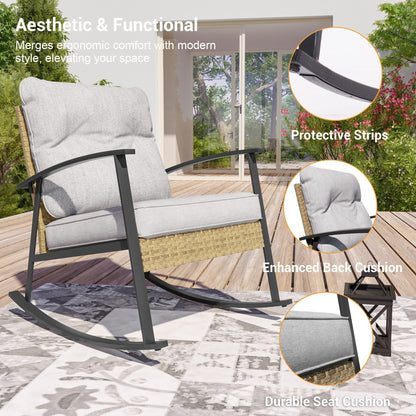 Livoosun 3 Piece Patio Rocking Bistro Set, Outdoor Porch Furniture Patio Chairs Set of 2 with Side Table for Backyard