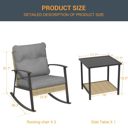 Livoosun 3 Piece Patio Rocking Bistro Set, Outdoor Porch Furniture Patio Chairs Set of 2 with Side Table for Backyard