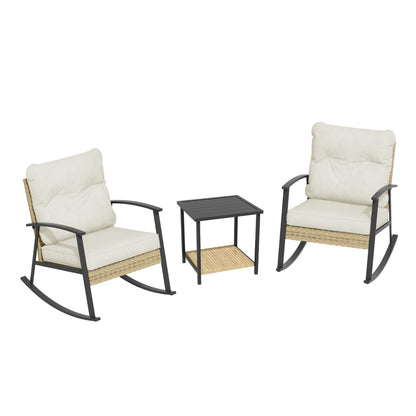 Livoosun 3 Piece Patio Rocking Bistro Set, Outdoor Porch Furniture Patio Chairs Set of 2 with Side Table for Backyard