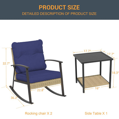 Livoosun 3 Piece Patio Rocking Bistro Set, Outdoor Porch Furniture Patio Chairs Set of 2 with Side Table for Backyard