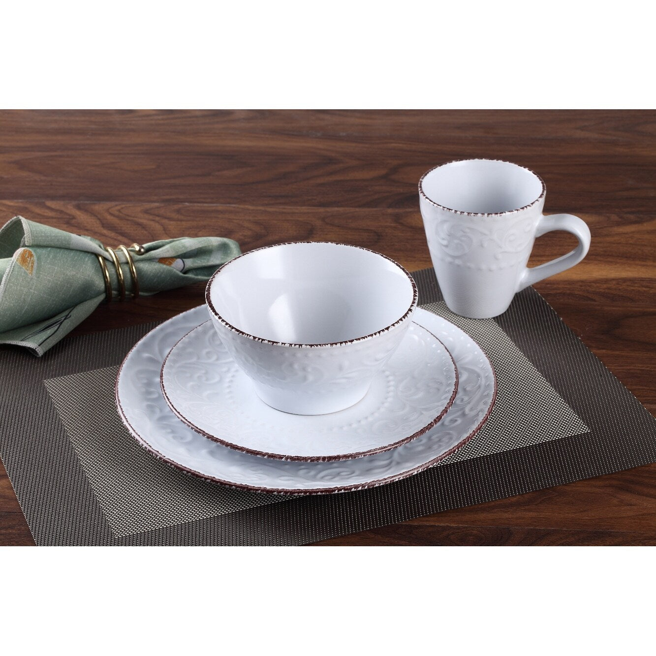 Lorren 16-pc. White Scrollwork Stoneware Dinnerware Set