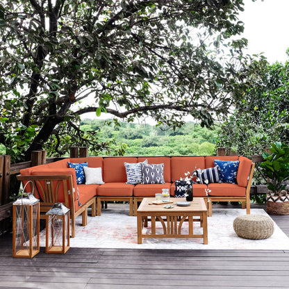 Cambridge Casual Lowell 8-piece Teak Patio Sectional Set with Cushion