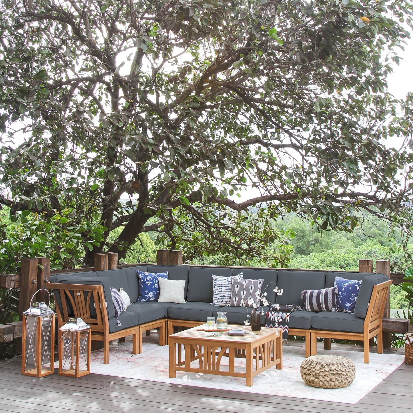 Cambridge Casual Lowell 8-piece Teak Patio Sectional Set with Cushion