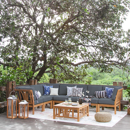 Cambridge Casual Lowell 8-piece Teak Patio Sectional Set with Cushion