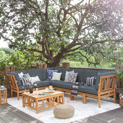 Cambridge Casual Lowell 8-piece Teak Patio Sectional Set with Cushion