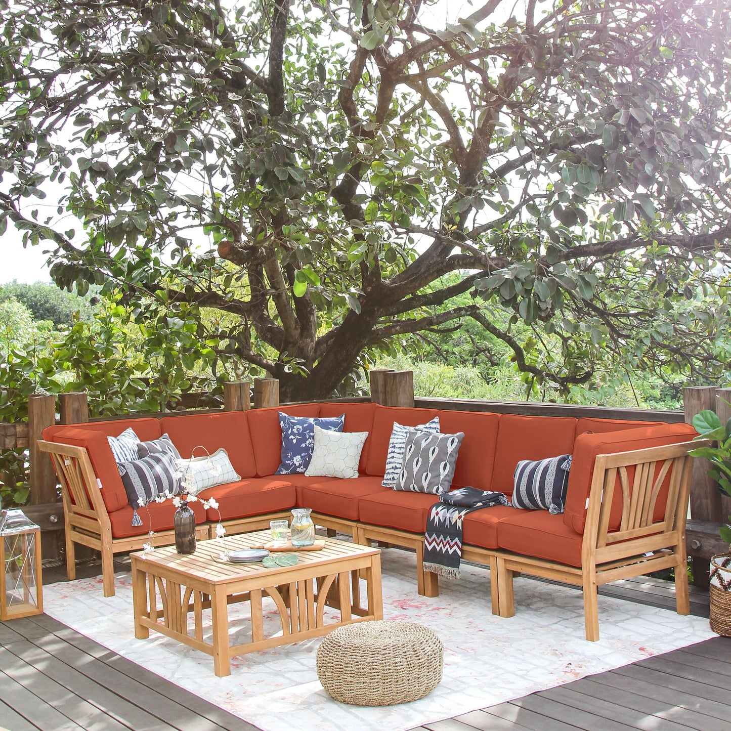 Cambridge Casual Lowell 8-piece Teak Patio Sectional Set with Cushion