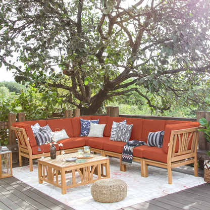 Cambridge Casual Lowell 8-piece Teak Patio Sectional Set with Cushion
