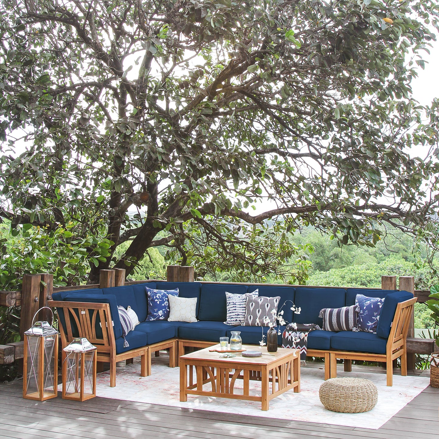 Cambridge Casual Lowell 8-piece Teak Patio Sectional Set with Cushion