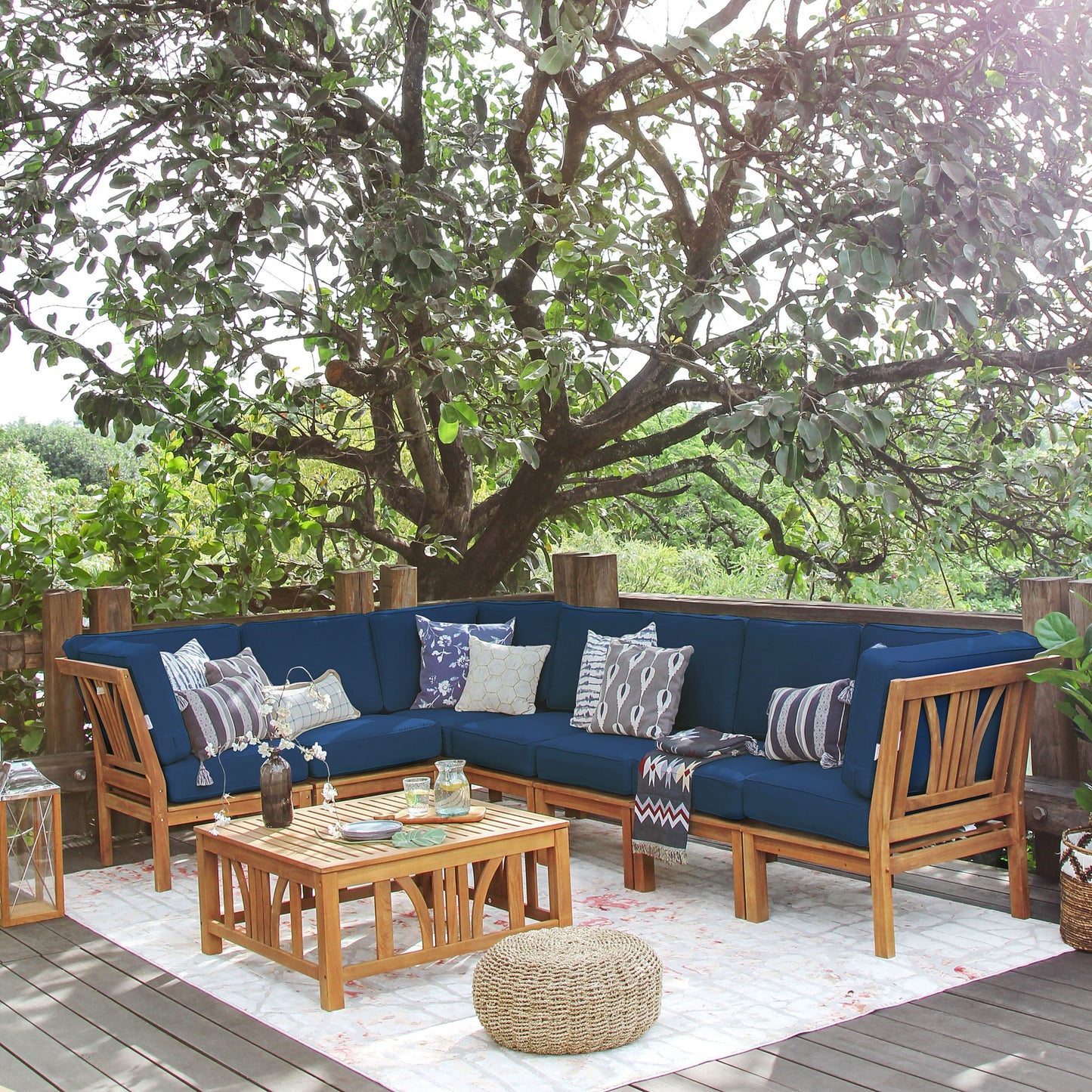 Cambridge Casual Lowell 8-piece Teak Patio Sectional Set with Cushion