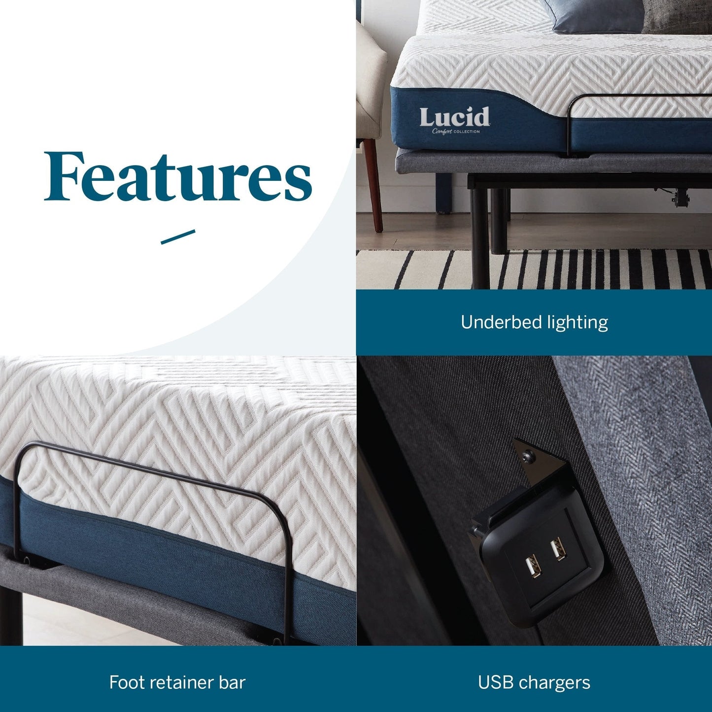 Lucid Comfort Collection 10-inch Gel & Aloe Vera Hybrid Mattress and Deluxe Adjustable Bed Set