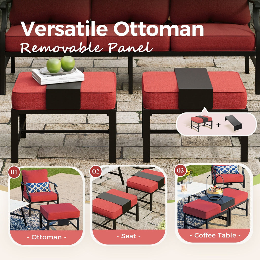 MAISON ARTS 6/7-Piece Patio Conversation Sets, Sofa Set with 2/4 x Single Chairs, 1 x 3-seater Sofa and Coffee Table/Ottomans