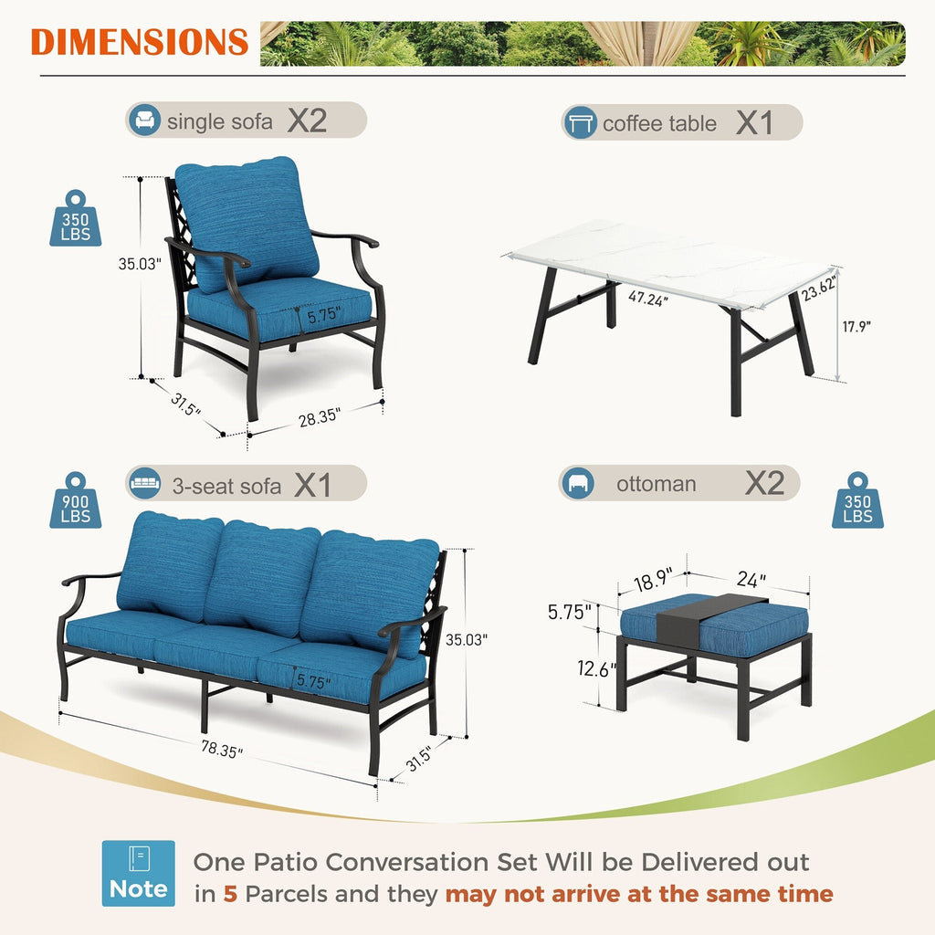 MAISON ARTS 6/7-Piece Patio Conversation Sets, Sofa Set with 2/4 x Single Chairs, 1 x 3-seater Sofa and Coffee Table/Ottomans