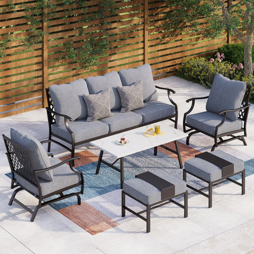 MAISON ARTS 6/7-Piece Patio Conversation Sets, Sofa Set with 2/4 x Single Chairs, 1 x 3-seater Sofa and Coffee Table/Ottomans