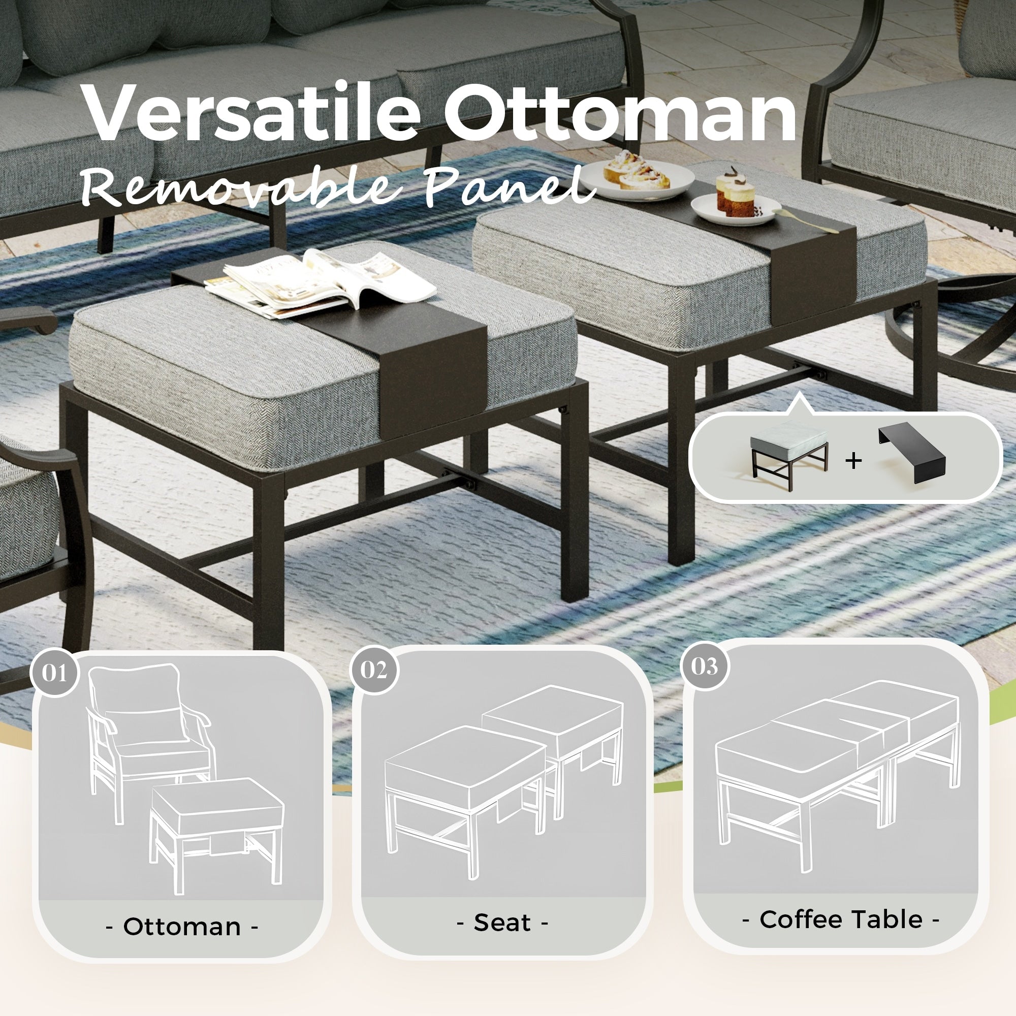 MAISON ARTS 6/7-Piece Patio Conversation Sets, Sofa Set with 2/4 x Single Chairs, 1 x 3-seater Sofa and Coffee Table/Ottomans