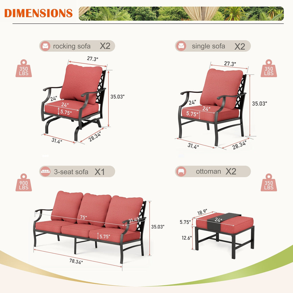 MAISON ARTS 6/7-Piece Patio Conversation Sets, Sofa Set with 2/4 x Single Chairs, 1 x 3-seater Sofa and Coffee Table/Ottomans