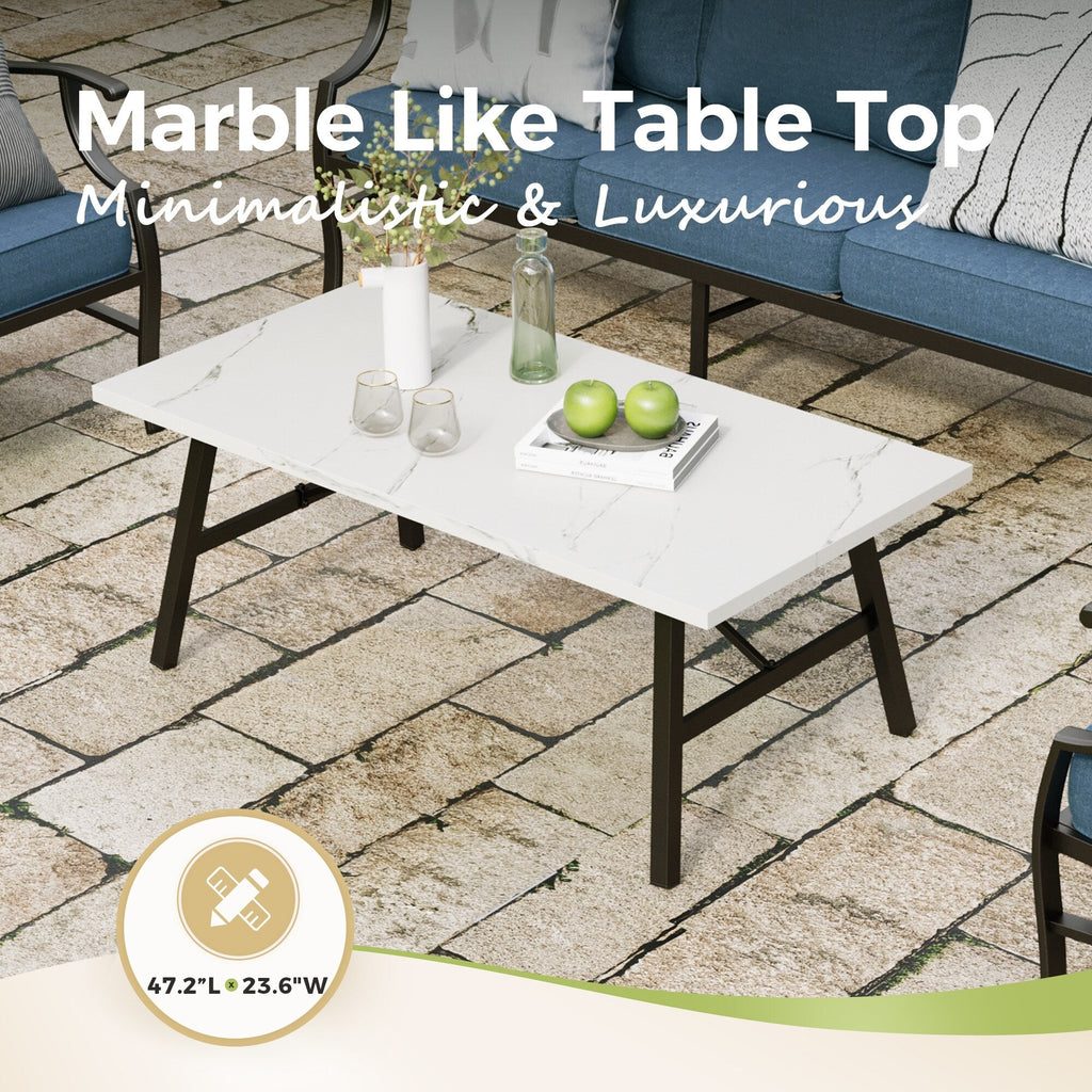 MAISON ARTS 6/7-Piece Patio Conversation Sets, Sofa Set with 2/4 x Single Chairs, 1 x 3-seater Sofa and Coffee Table/Ottomans