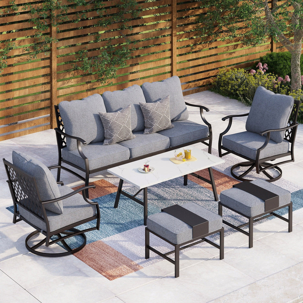 MAISON ARTS 6/7-Piece Patio Conversation Sets, Sofa Set with 2/4 x Single Chairs, 1 x 3-seater Sofa and Coffee Table/Ottomans