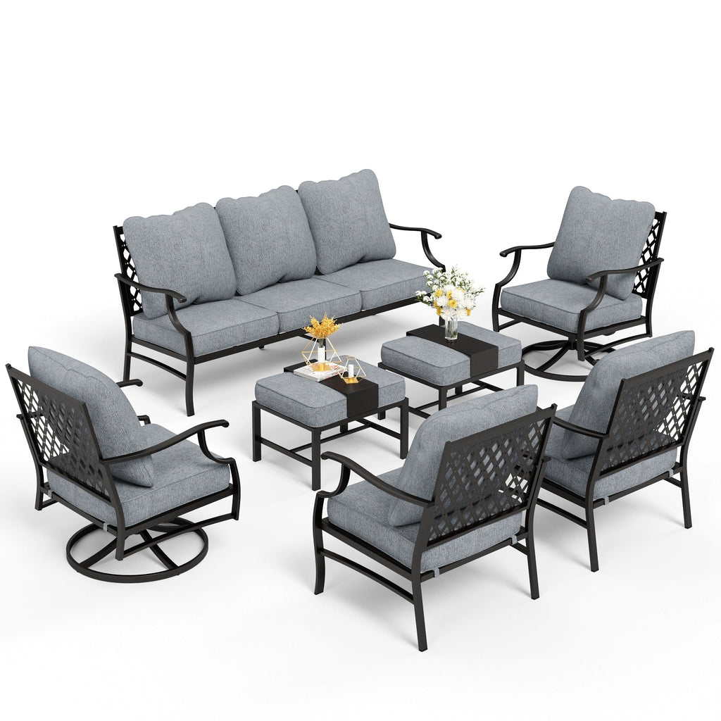 MAISON ARTS 6/7-Piece Patio Conversation Sets, Sofa Set with 2/4 x Single Chairs, 1 x 3-seater Sofa and Coffee Table/Ottomans