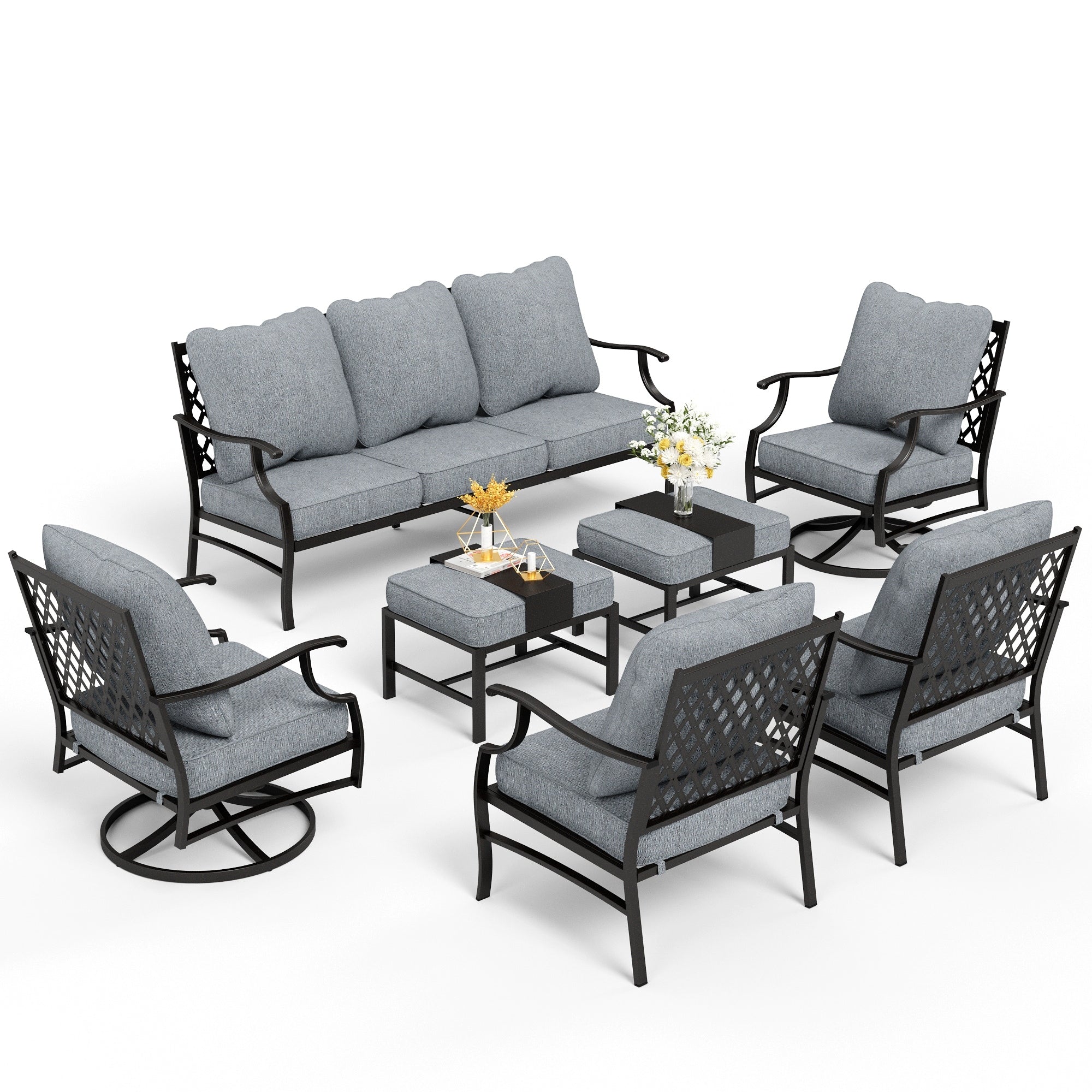MAISON ARTS 6/7-Piece Patio Conversation Sets, Sofa Set with 2/4 x Single Chairs, 1 x 3-seater Sofa and Coffee Table/Ottomans