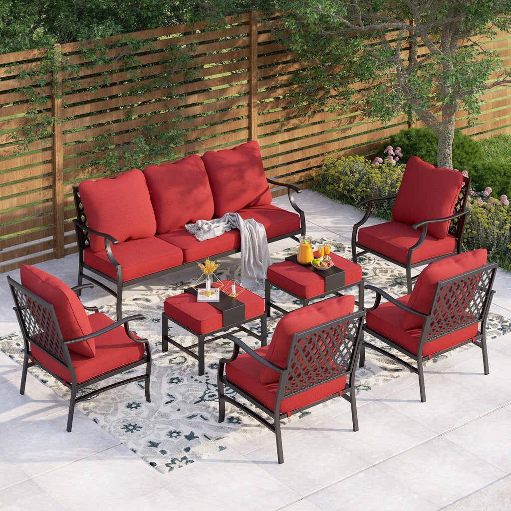 MAISON ARTS 6/7-Piece Patio Conversation Sets, Sofa Set with 2/4 x Single Chairs, 1 x 3-seater Sofa and Coffee Table/Ottomans