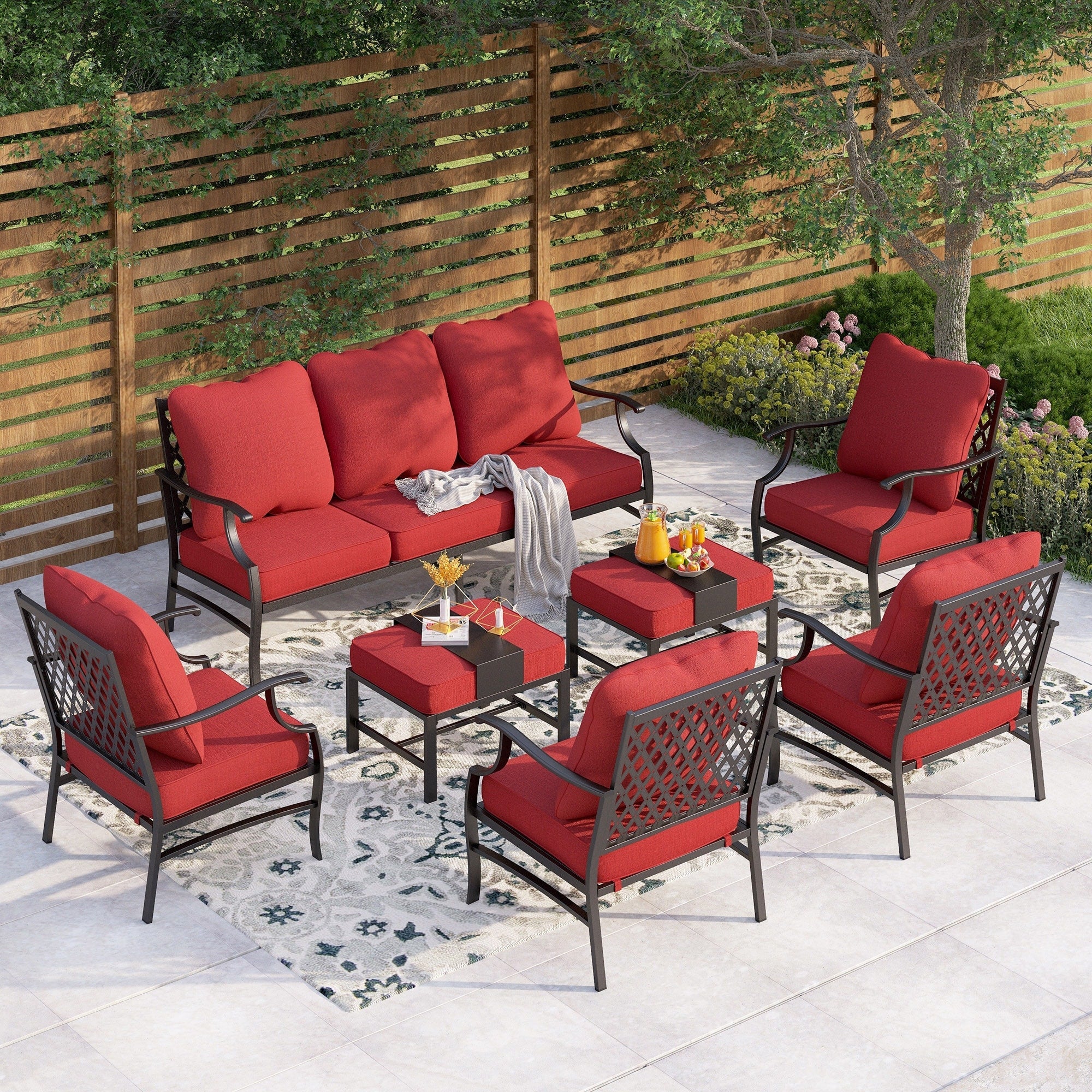 MAISON ARTS 6/7-Piece Patio Conversation Sets, Sofa Set with 2/4 x Single Chairs, 1 x 3-seater Sofa and Coffee Table/Ottomans