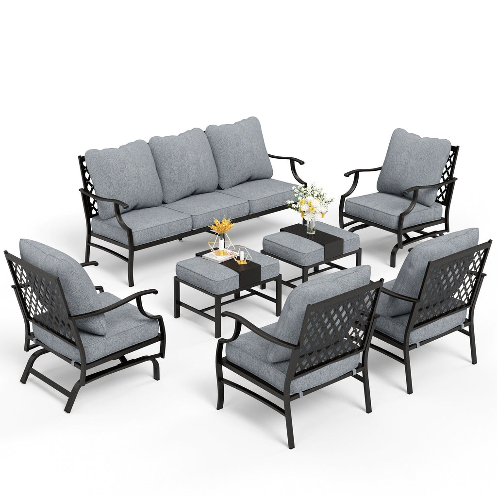 MAISON ARTS 6/7-Piece Patio Conversation Sets, Sofa Set with 2/4 x Single Chairs, 1 x 3-seater Sofa and Coffee Table/Ottomans
