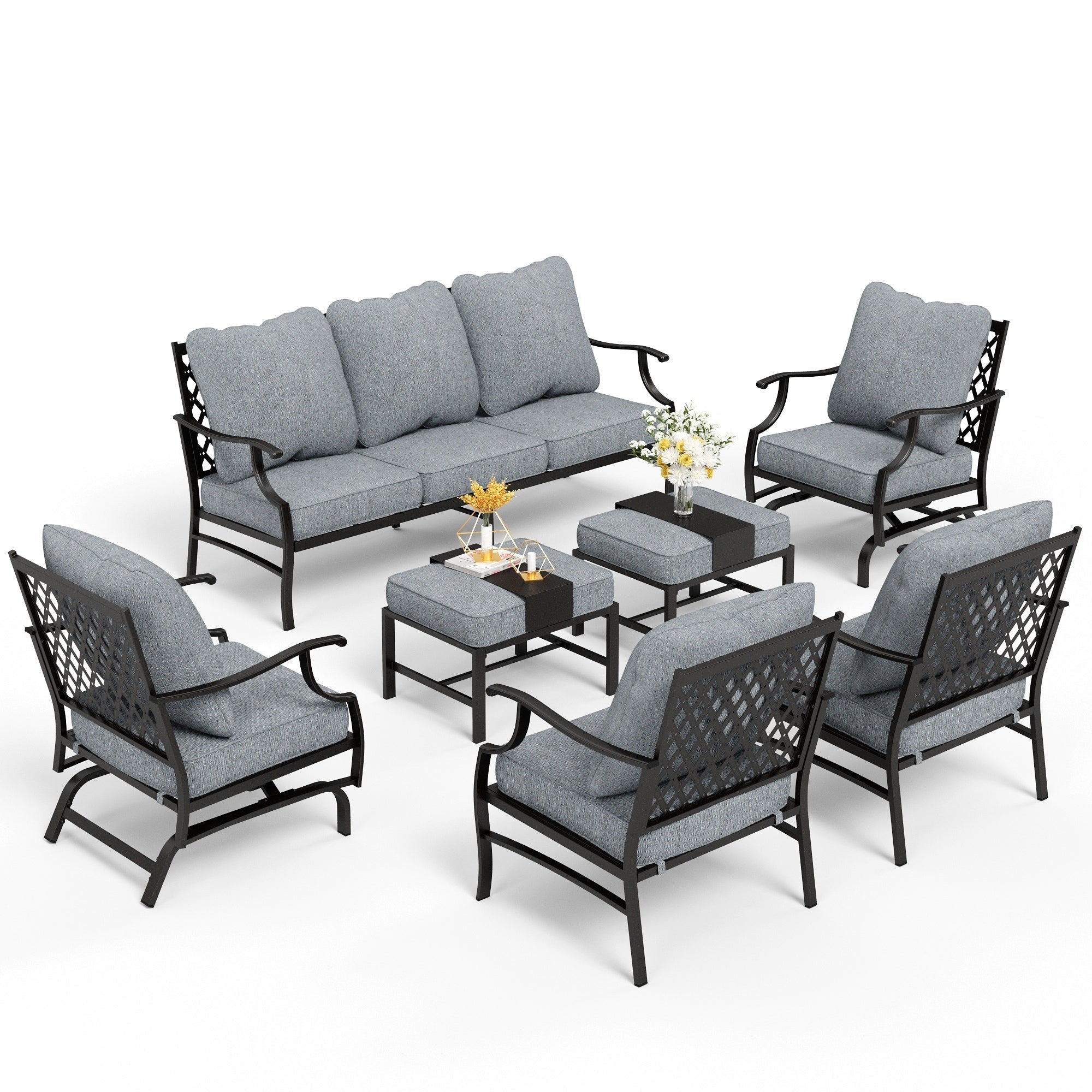 MAISON ARTS 6/7-Piece Patio Conversation Sets, Sofa Set with 2/4 x Single Chairs, 1 x 3-seater Sofa and Coffee Table/Ottomans