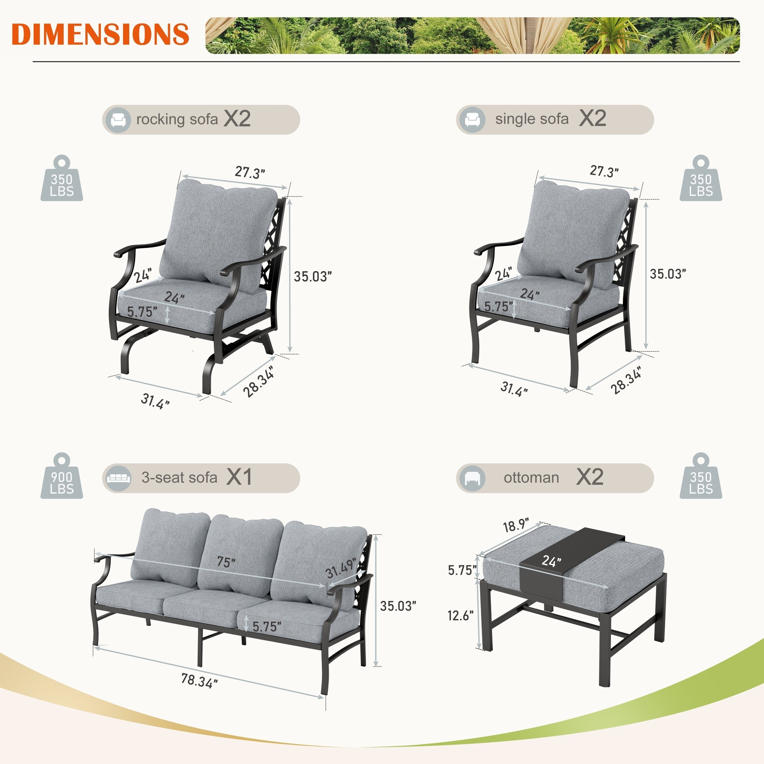 MAISON ARTS 6/7-Piece Patio Conversation Sets, Sofa Set with 2/4 x Single Chairs, 1 x 3-seater Sofa and Coffee Table/Ottomans