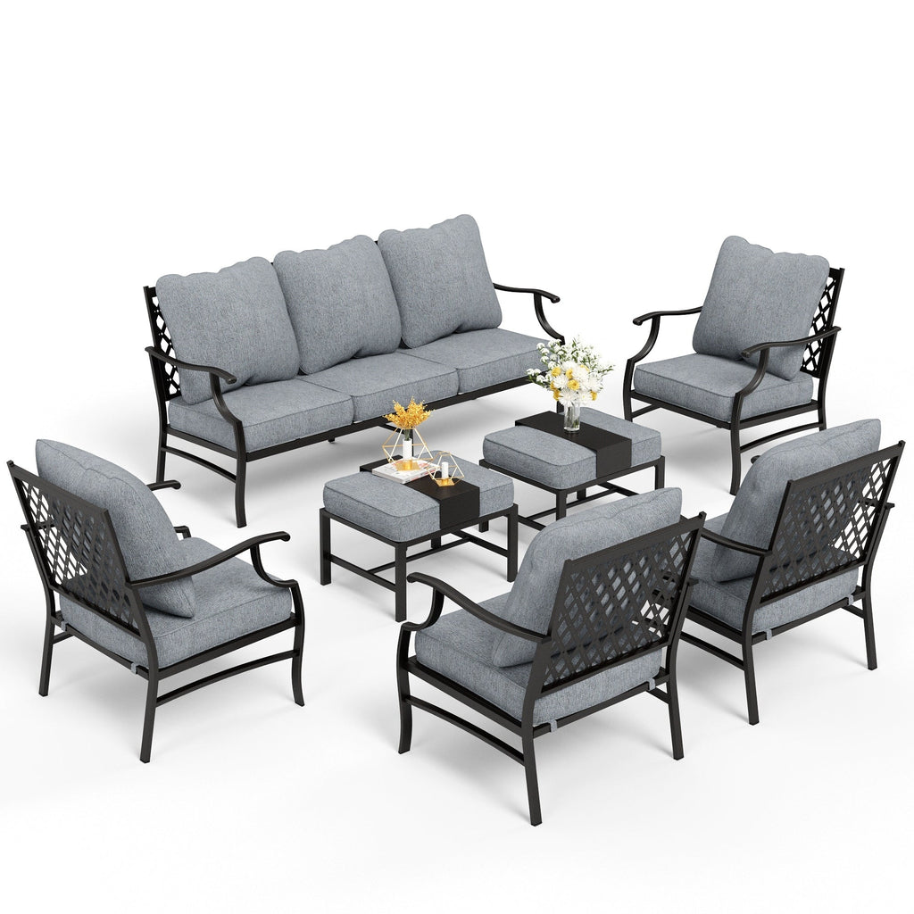 MAISON ARTS 6/7-Piece Patio Conversation Sets, Sofa Set with 2/4 x Single Chairs, 1 x 3-seater Sofa and Coffee Table/Ottomans